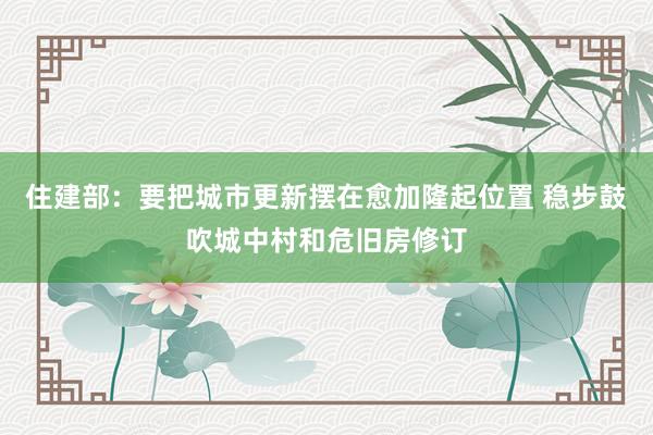 住建部：要把城市更新摆在愈加隆起位置 稳步鼓吹城中村和危旧房修订
