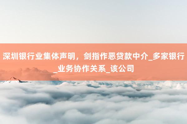 深圳银行业集体声明，剑指作恶贷款中介_多家银行_业务协作关系_该公司