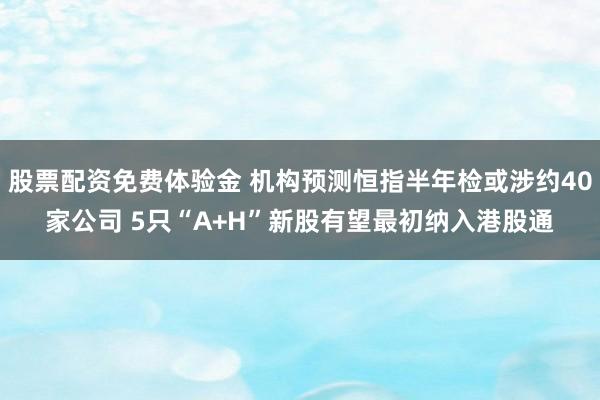 股票配资免费体验金 机构预测恒指半年检或涉约40家公司 5只“A+H”新股有望最初纳入港股通