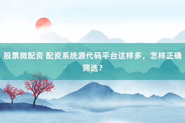 股票微配资 配资系统源代码平台这样多，怎样正确筛选？