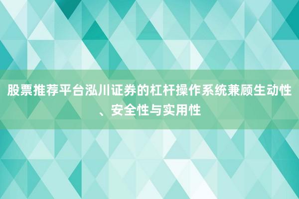 股票推荐平台泓川证券的杠杆操作系统兼顾生动性、安全性与实用性