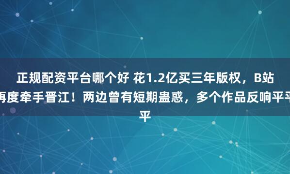 正规配资平台哪个好 花1.2亿买三年版权，B站再度牵手晋江！两边曾有短期蛊惑，多个作品反响平平
