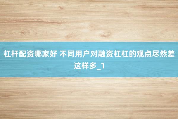 杠杆配资哪家好 不同用户对融资杠杠的观点尽然差这样多_1