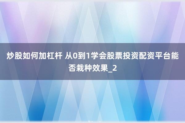炒股如何加杠杆 从0到1学会股票投资配资平台能否栽种效果_2